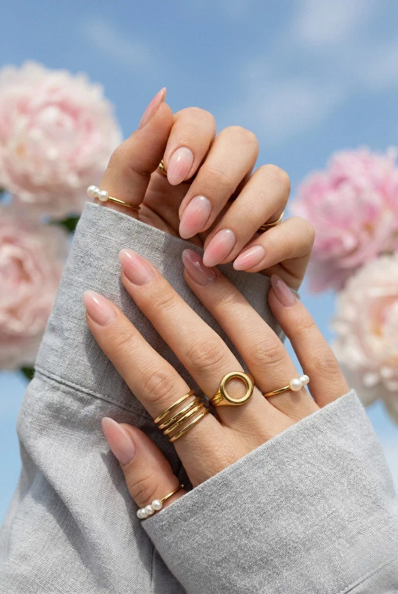 Pink ombre french tip nails with soft gradient blend