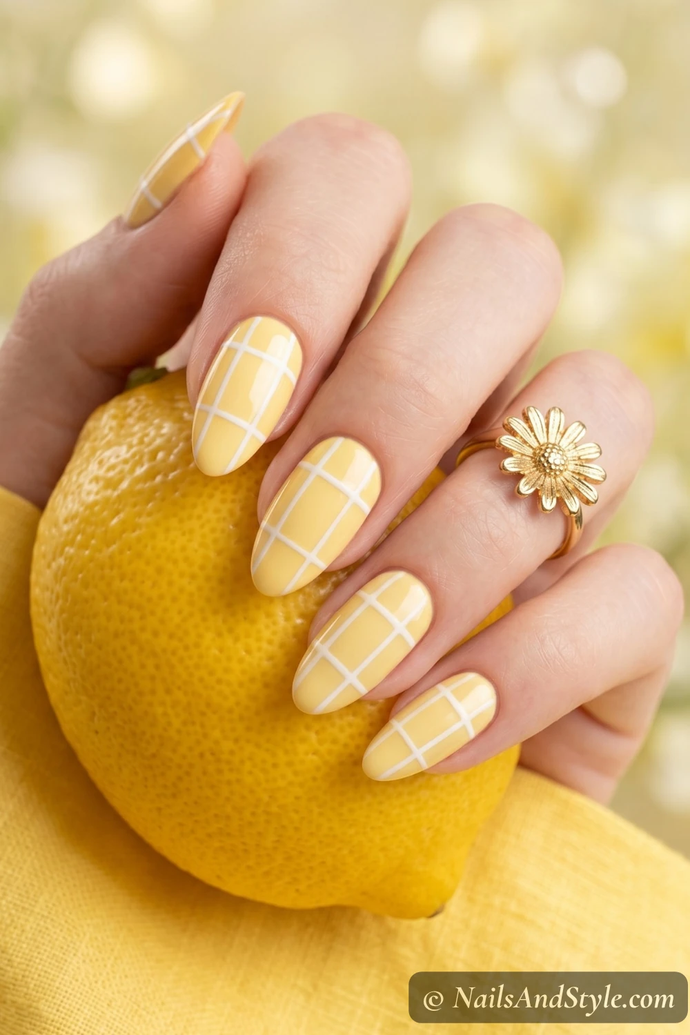 Sunny yellow check nails