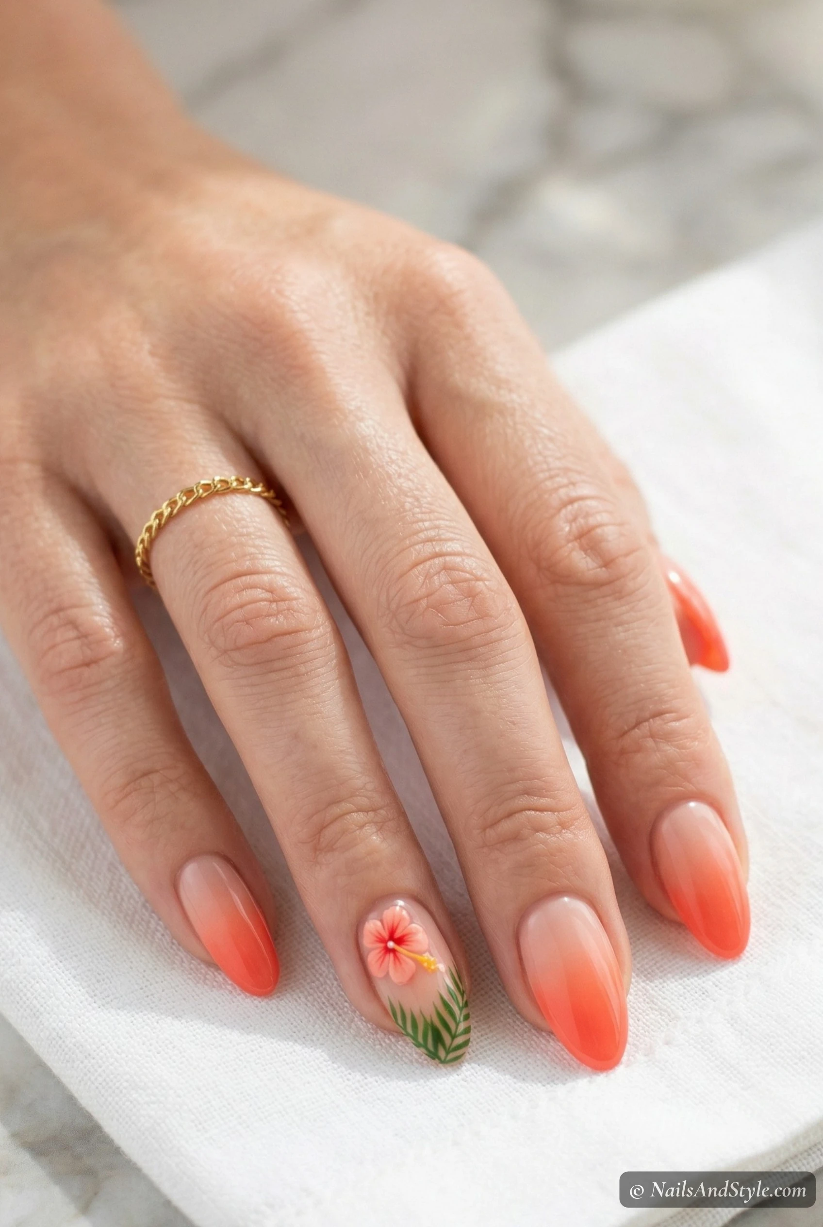Coral ombre acrylic nails