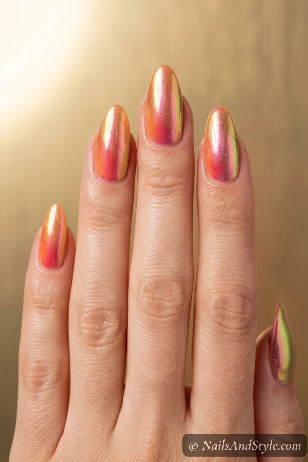 Duo-chrome sunset aura nails