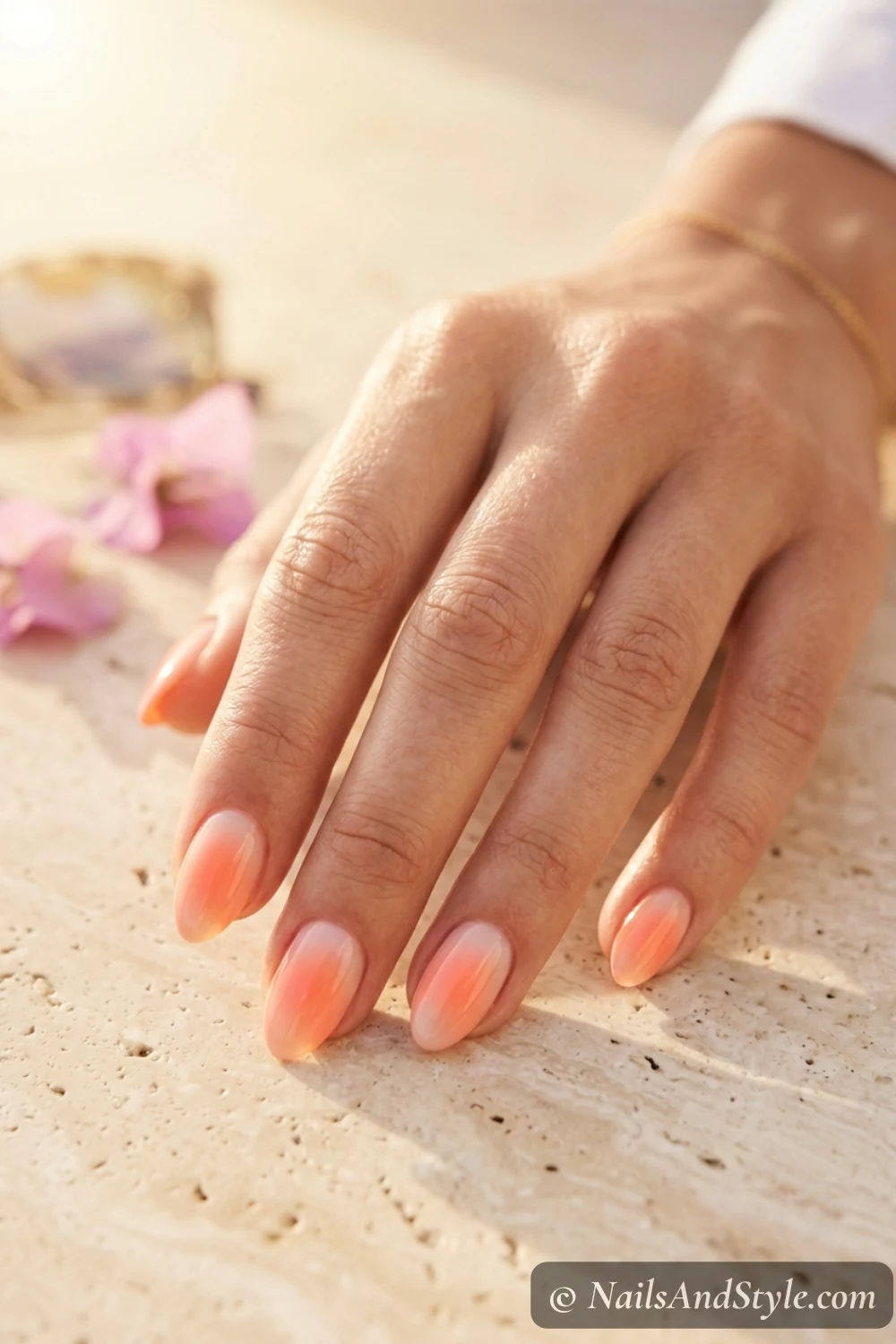 Peach sunset aura nails
