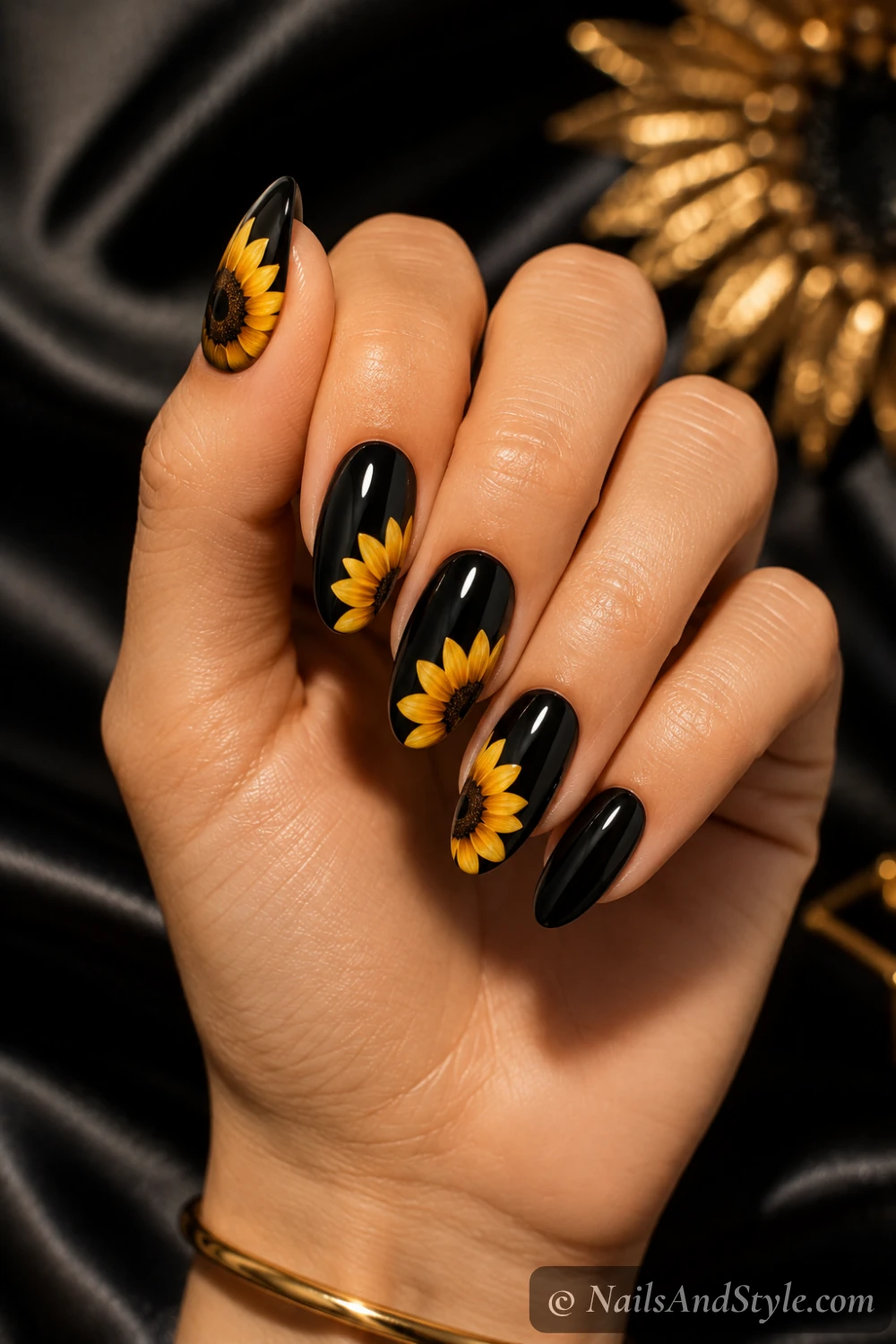 Black base sunflower nails