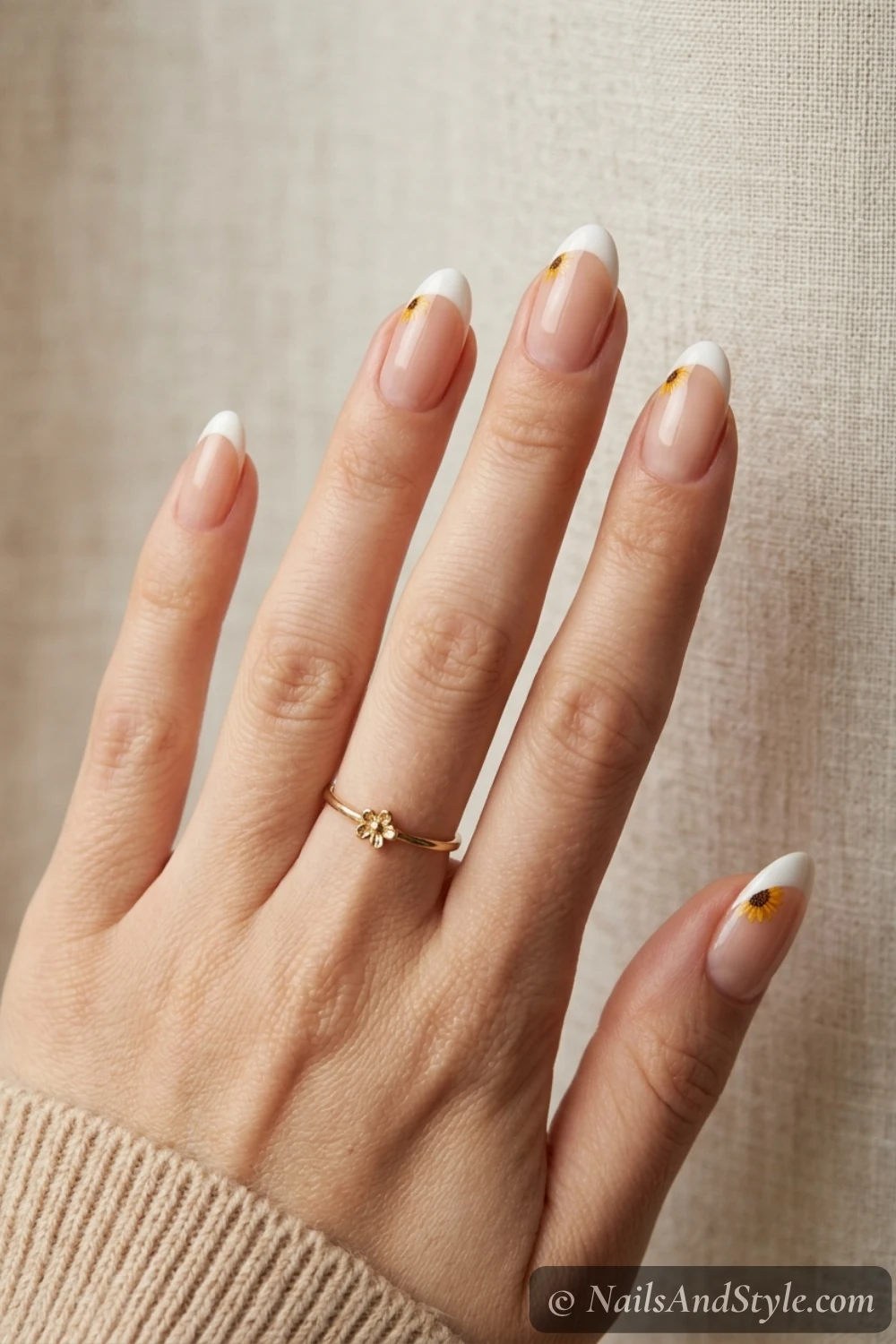 Sunflower French tip nails