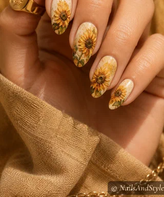 Sunflower Nails nail design idea