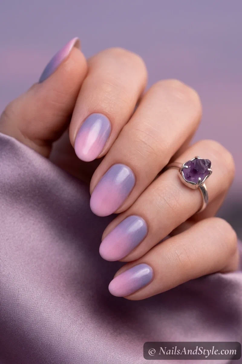 Lavender and pink twilight ombre nails with soft diffused blend