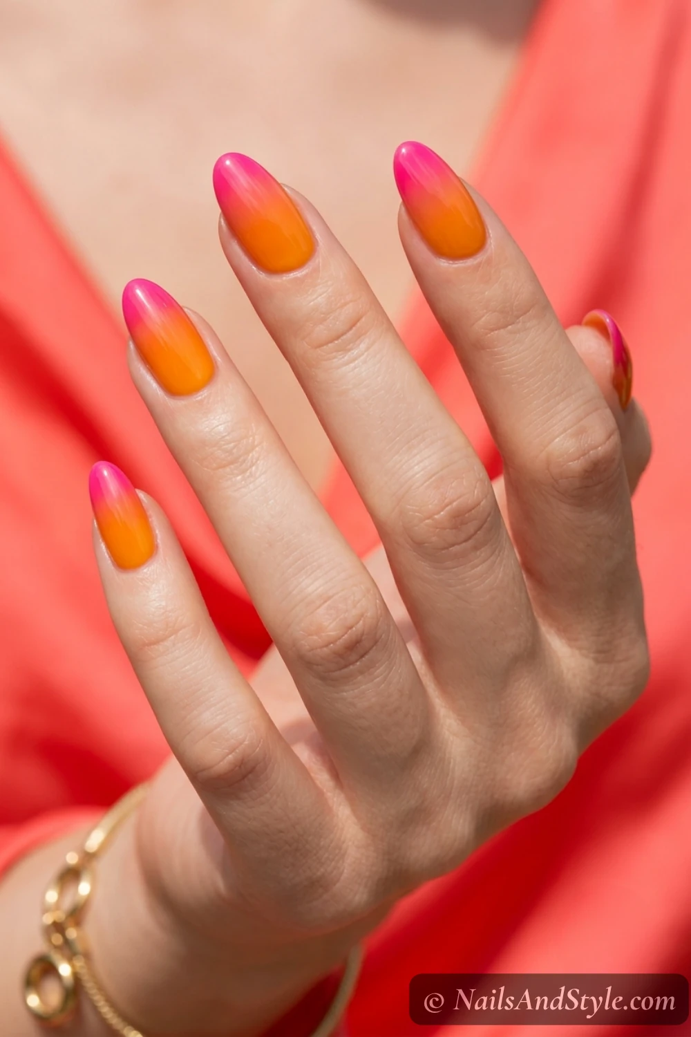 Mango to hot pink jelly gradient nails