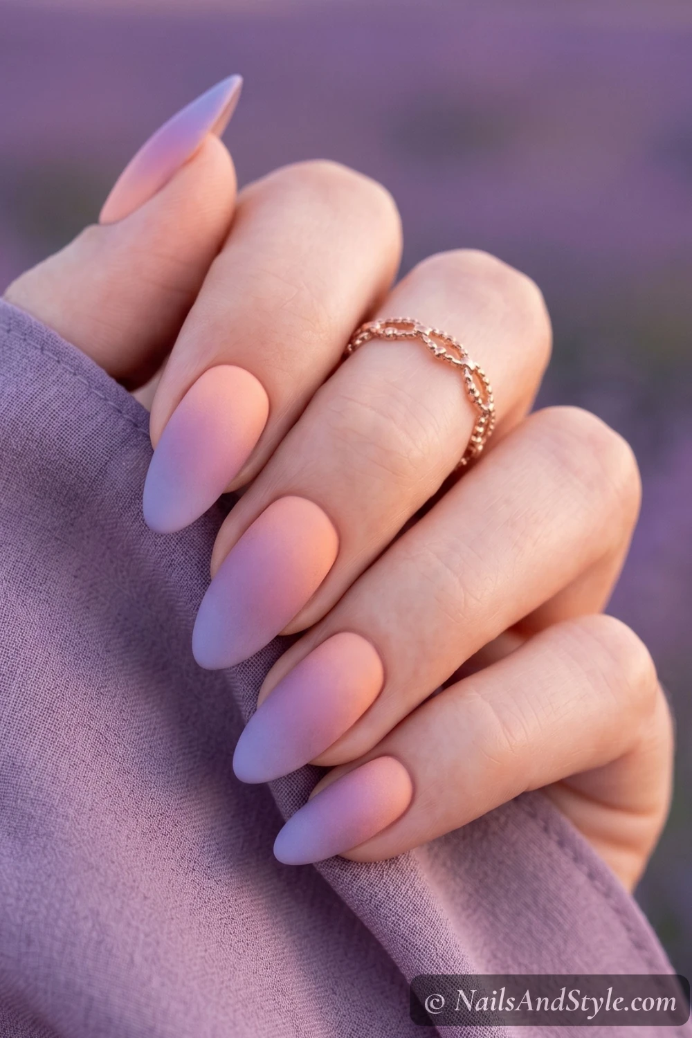 Peach and lavender twilight nails