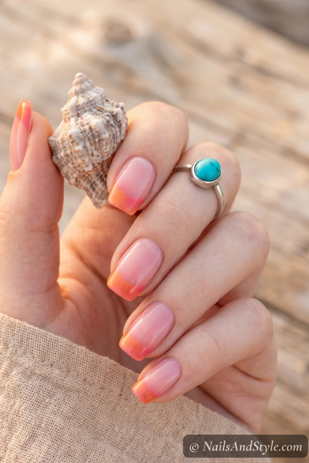 Sunset gradient French tip nails