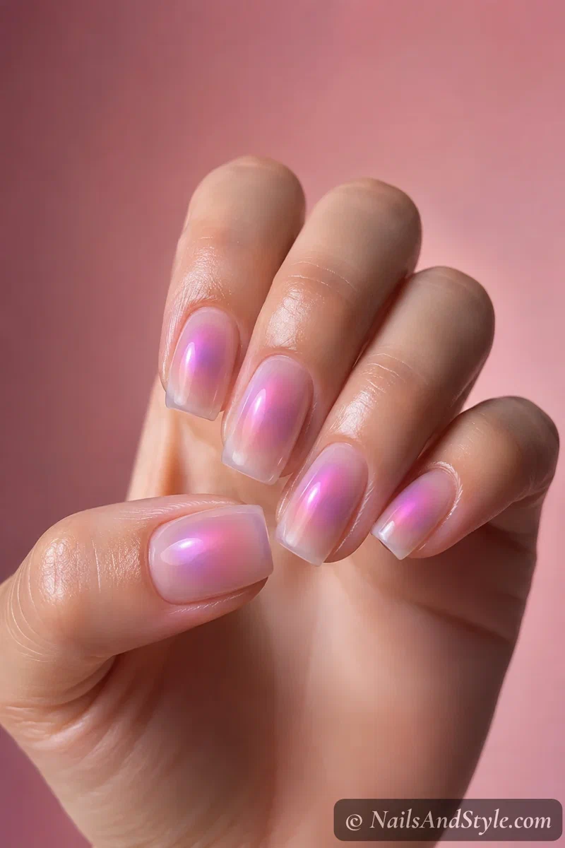 Nails with a soft aura glow center