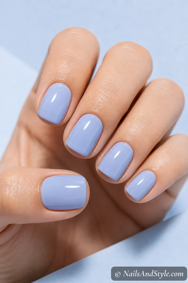 Milky periwinkle blue nails