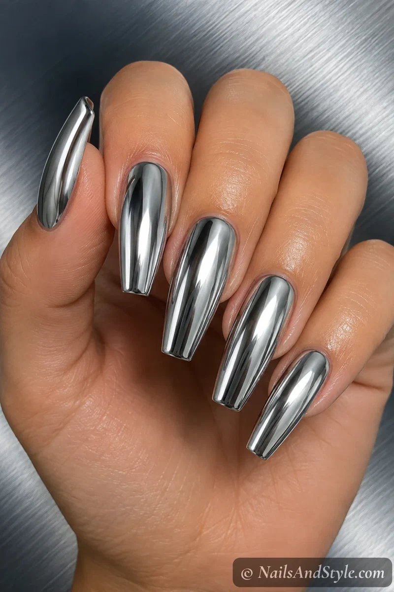 Silver chrome mirror nails
