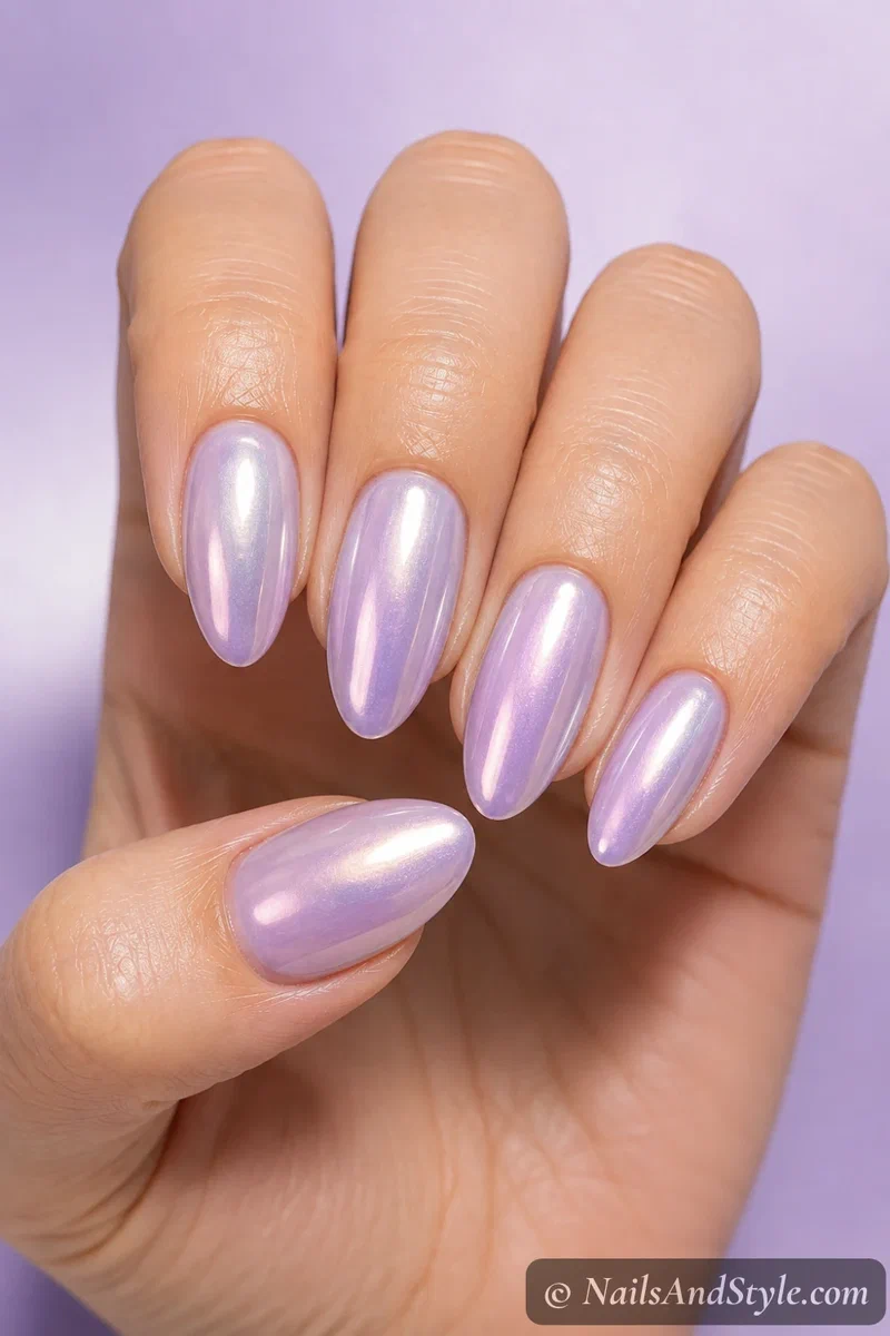 Nails with a soft glazed chrome finish