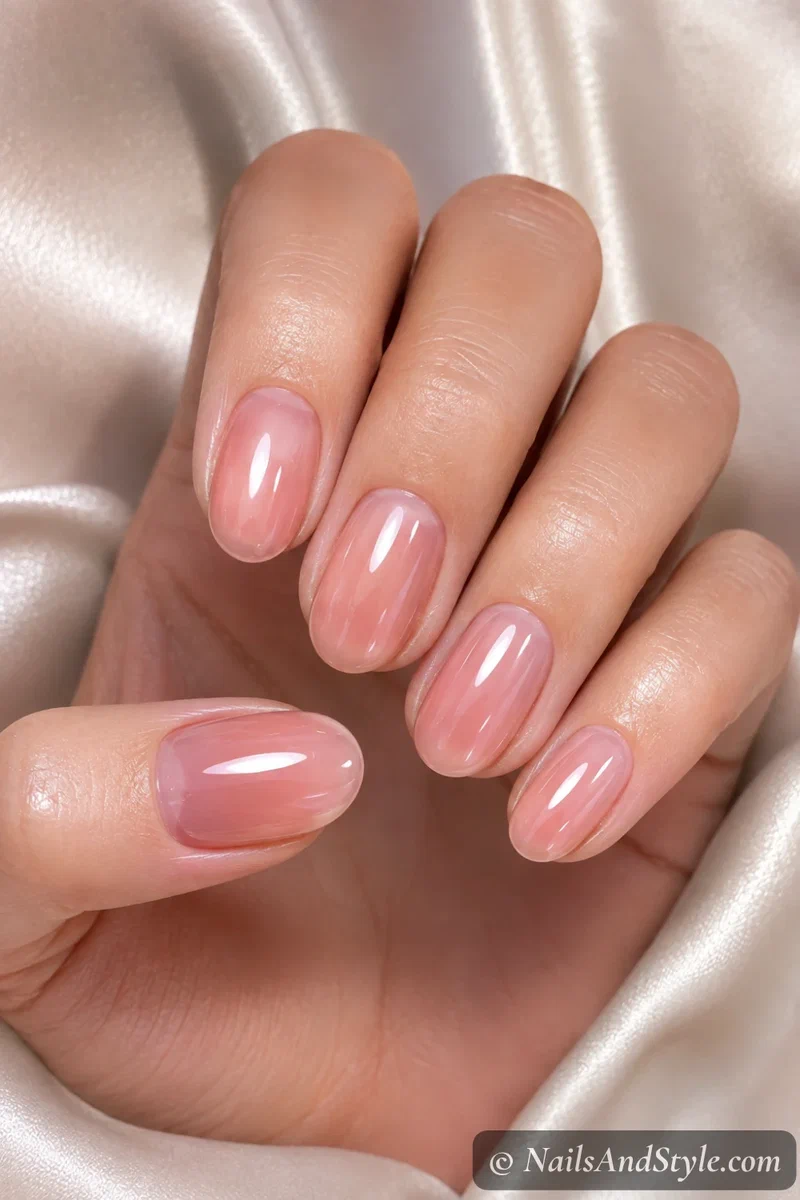 Sheer glossy lip-gloss nails