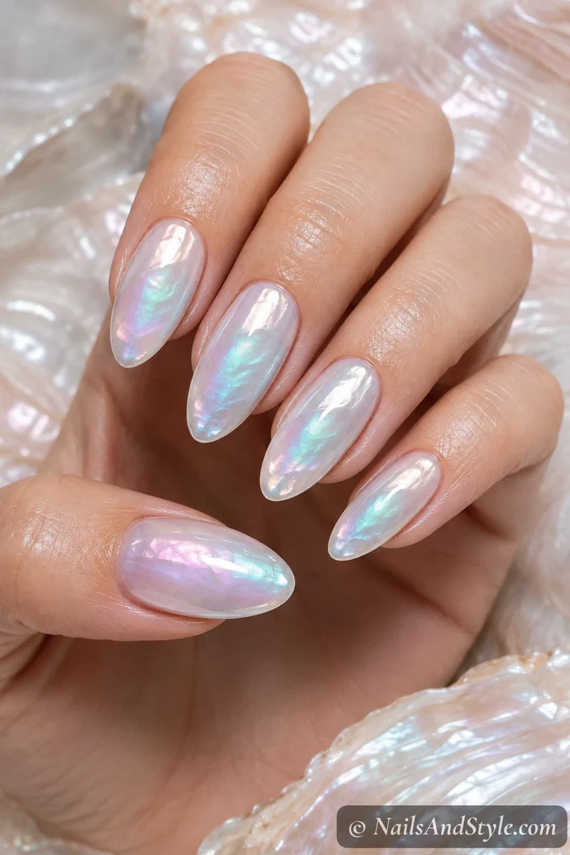 Iridescent mermaid pearl nails