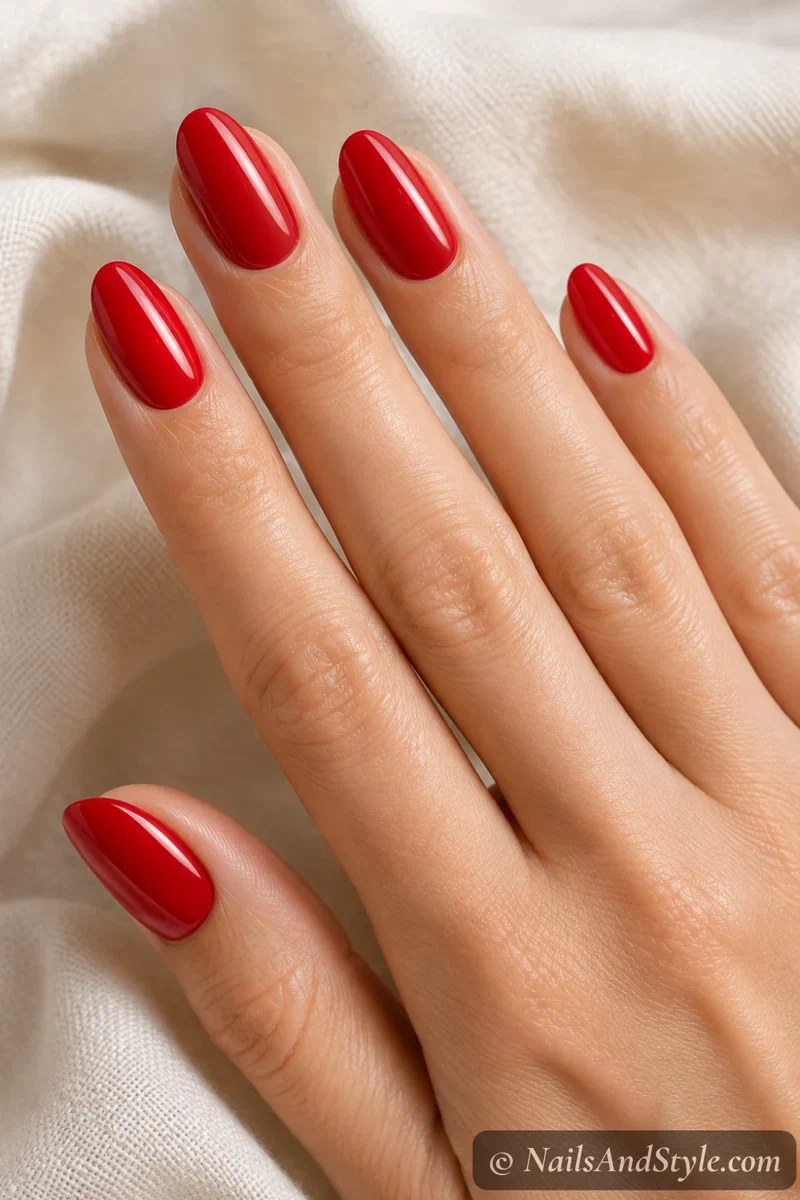 Glossy classic red nails