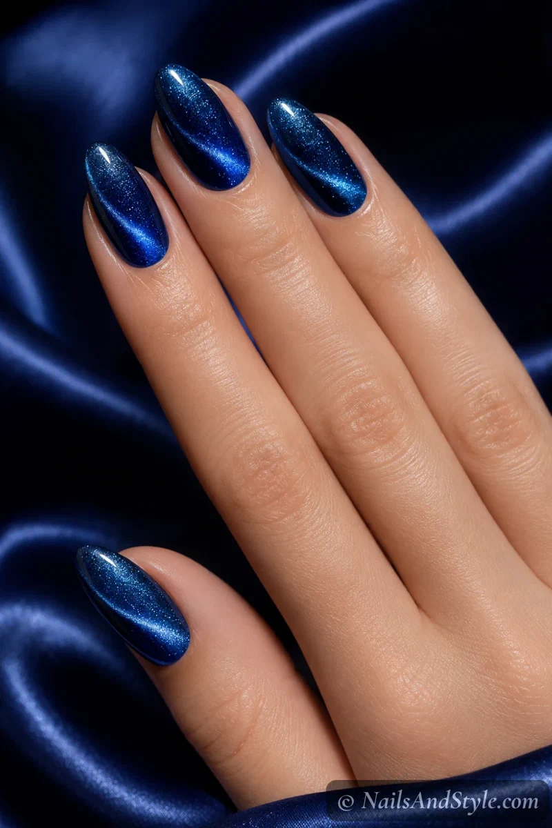 Jewel-tone velvet cat-eye nails