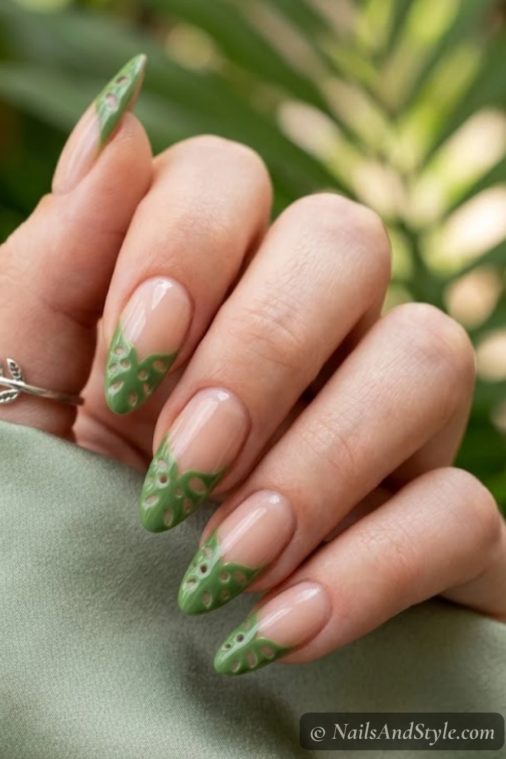 Monstera cutout French tip nails