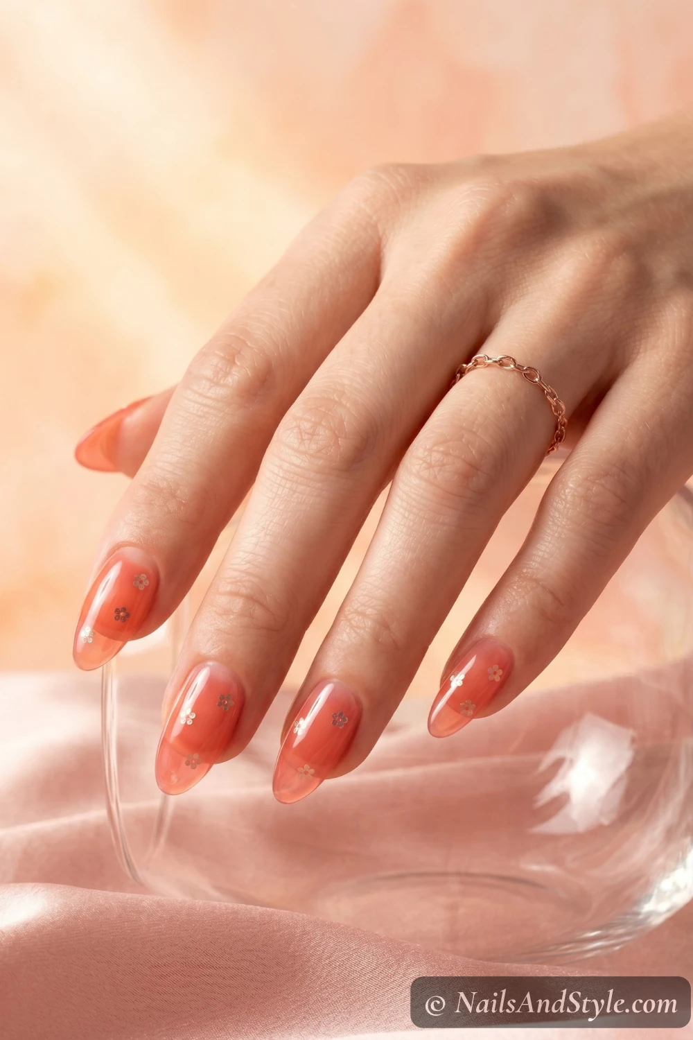 Sheer coral jelly nails