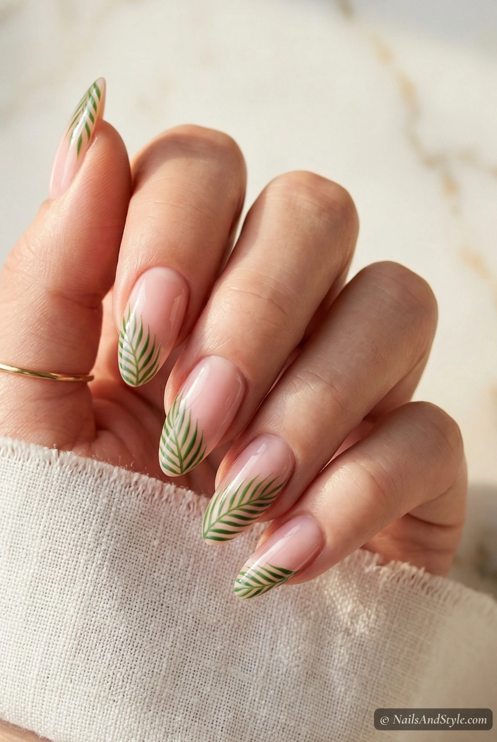 Palm leaf French tip nails