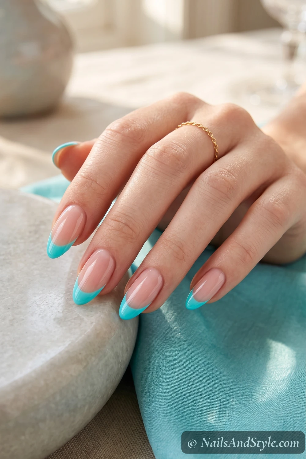 Aqua French tip nails