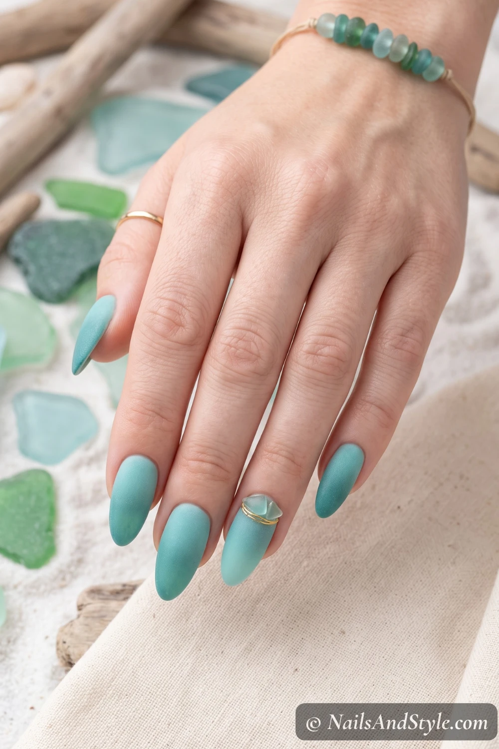 Matte teal sea-glass nails