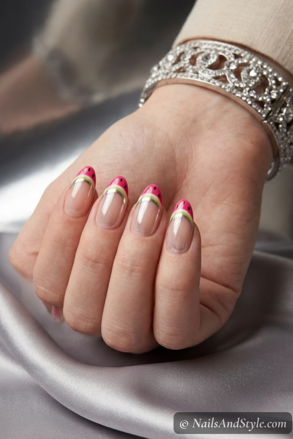 Chrome watermelon French tips