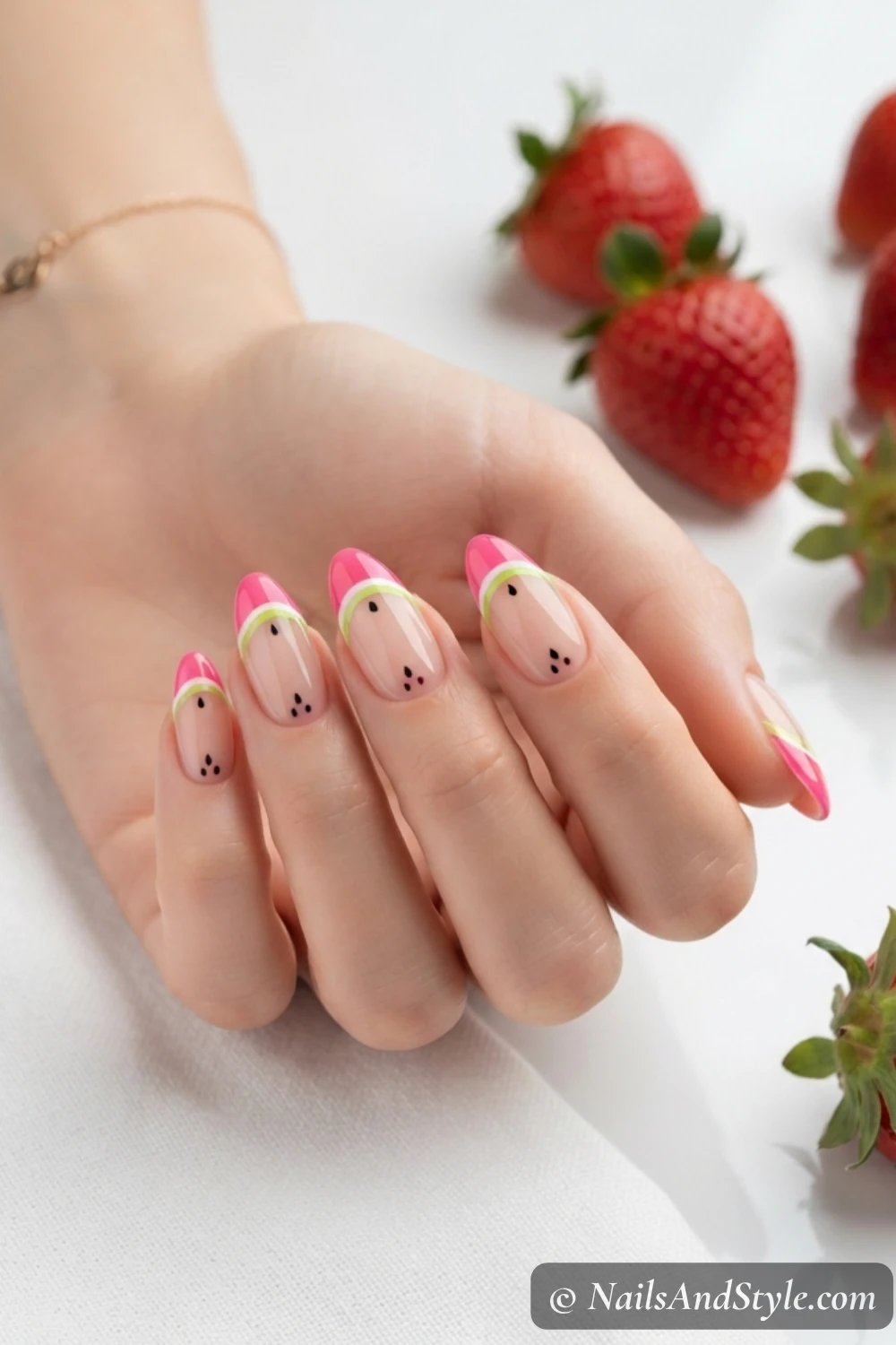 Classic mini watermelon French tip nails