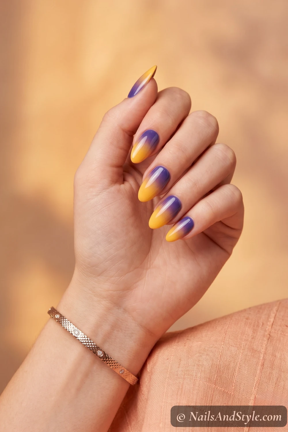 Yellow to blueberry ombre nails